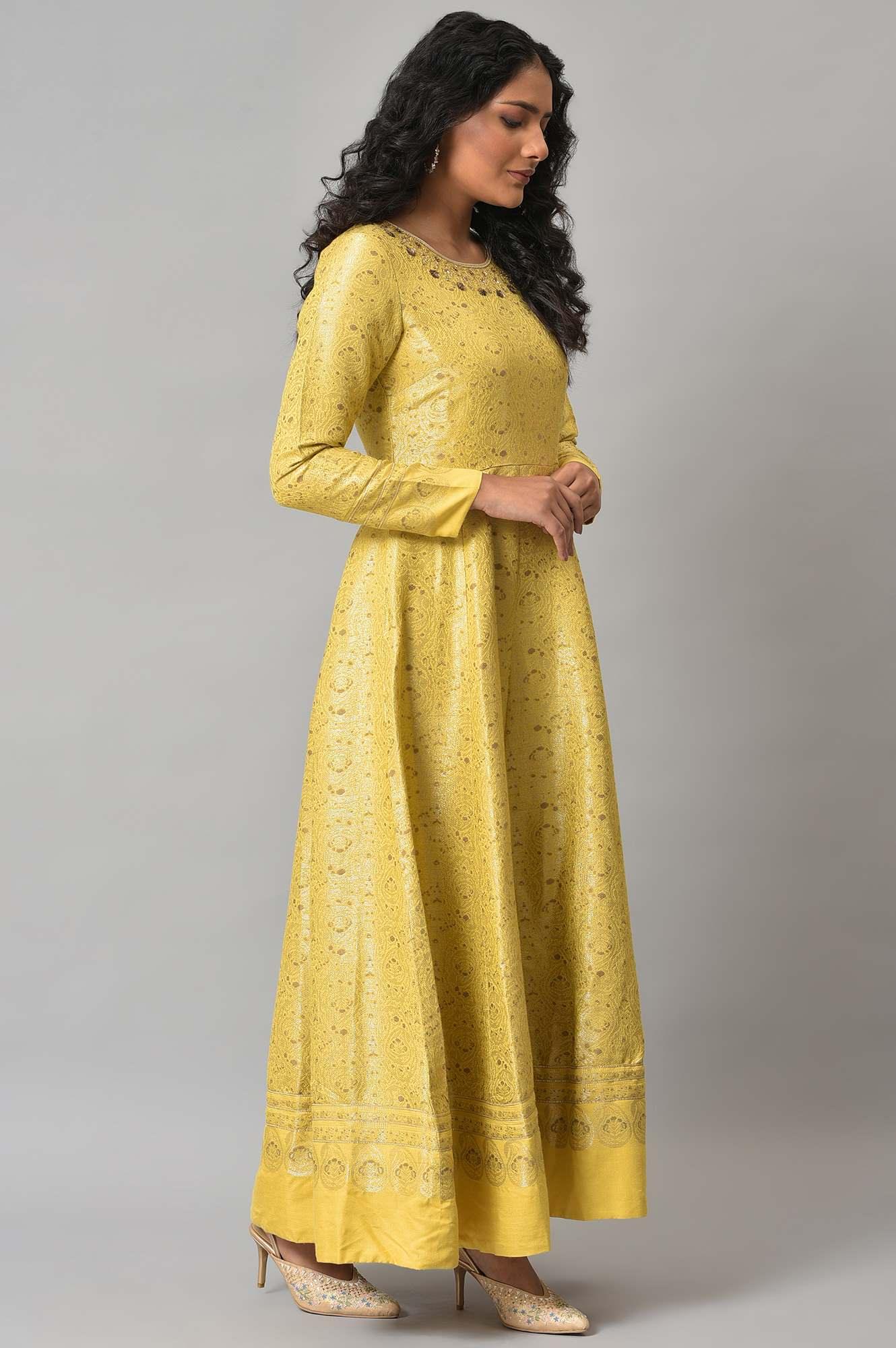 Yellow Paisley Printed Anarkali Indie Dress - Image 4