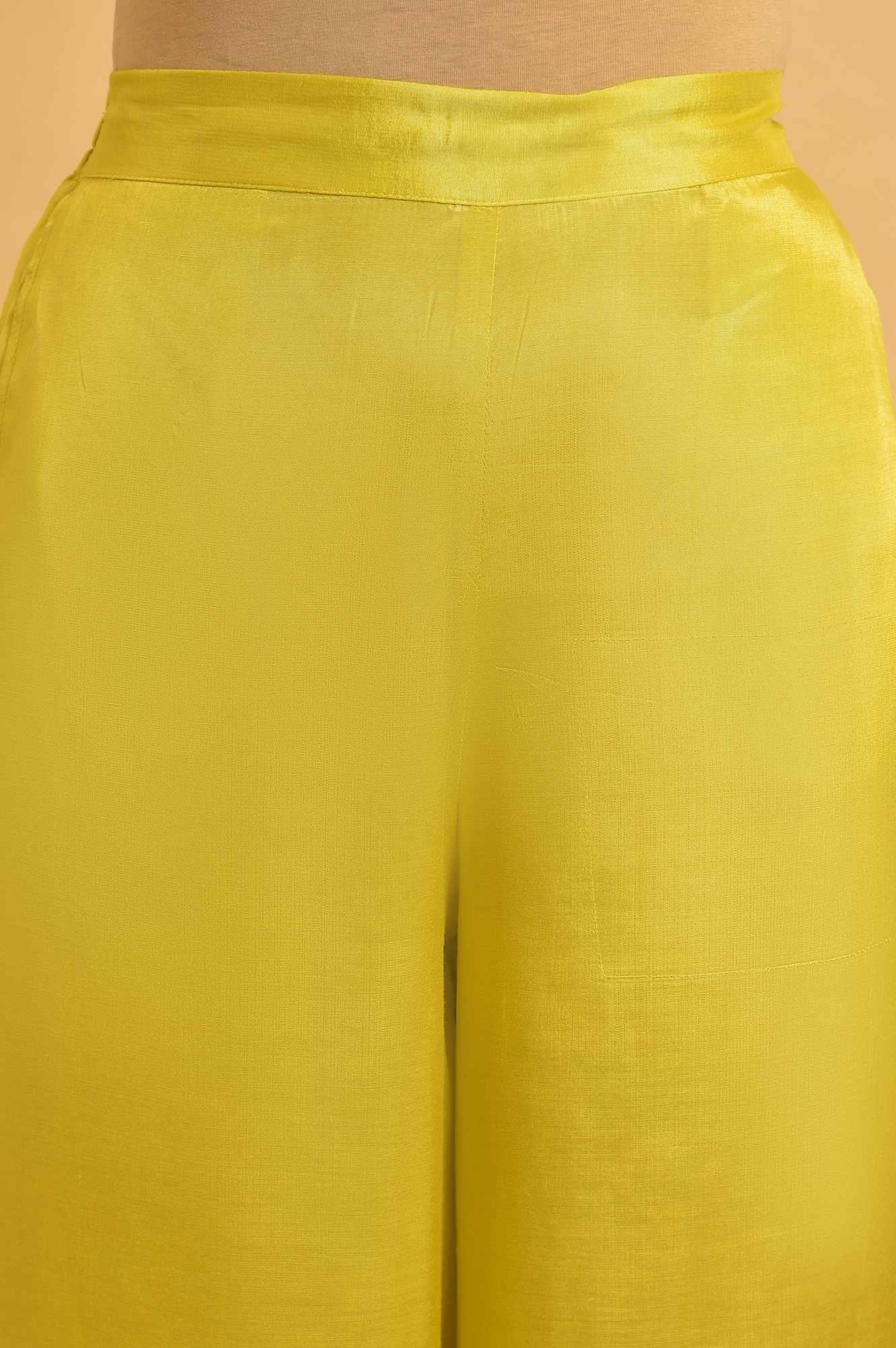 Yellow Parallel Pants With Lace And Embroidery - Image 5