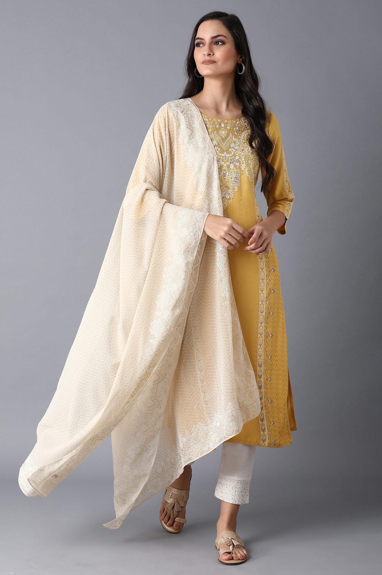 Yellow Placement Print kurta - Image 5