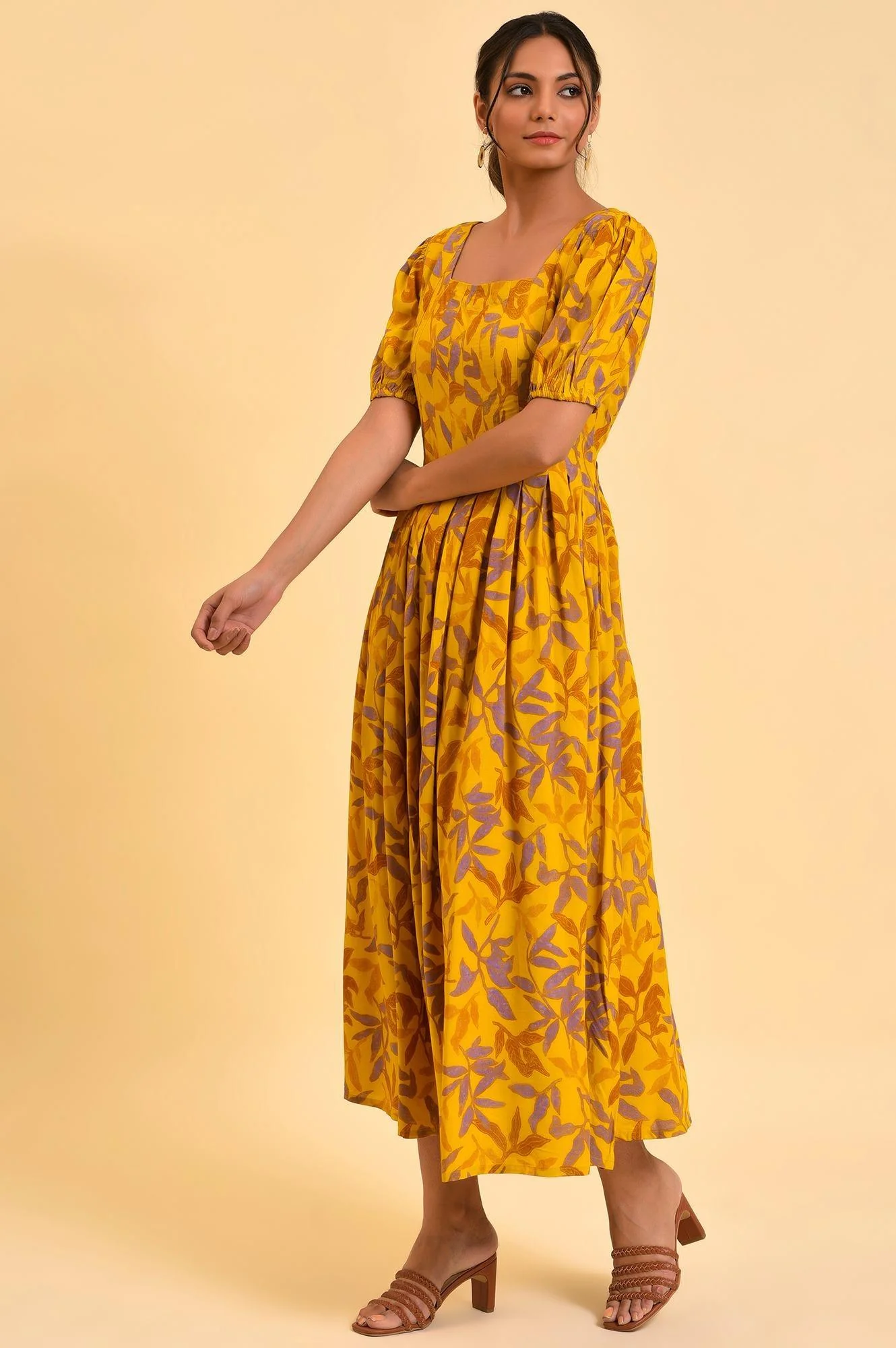 Yellow Pleated Long Summer Maxi Dress - Image 3