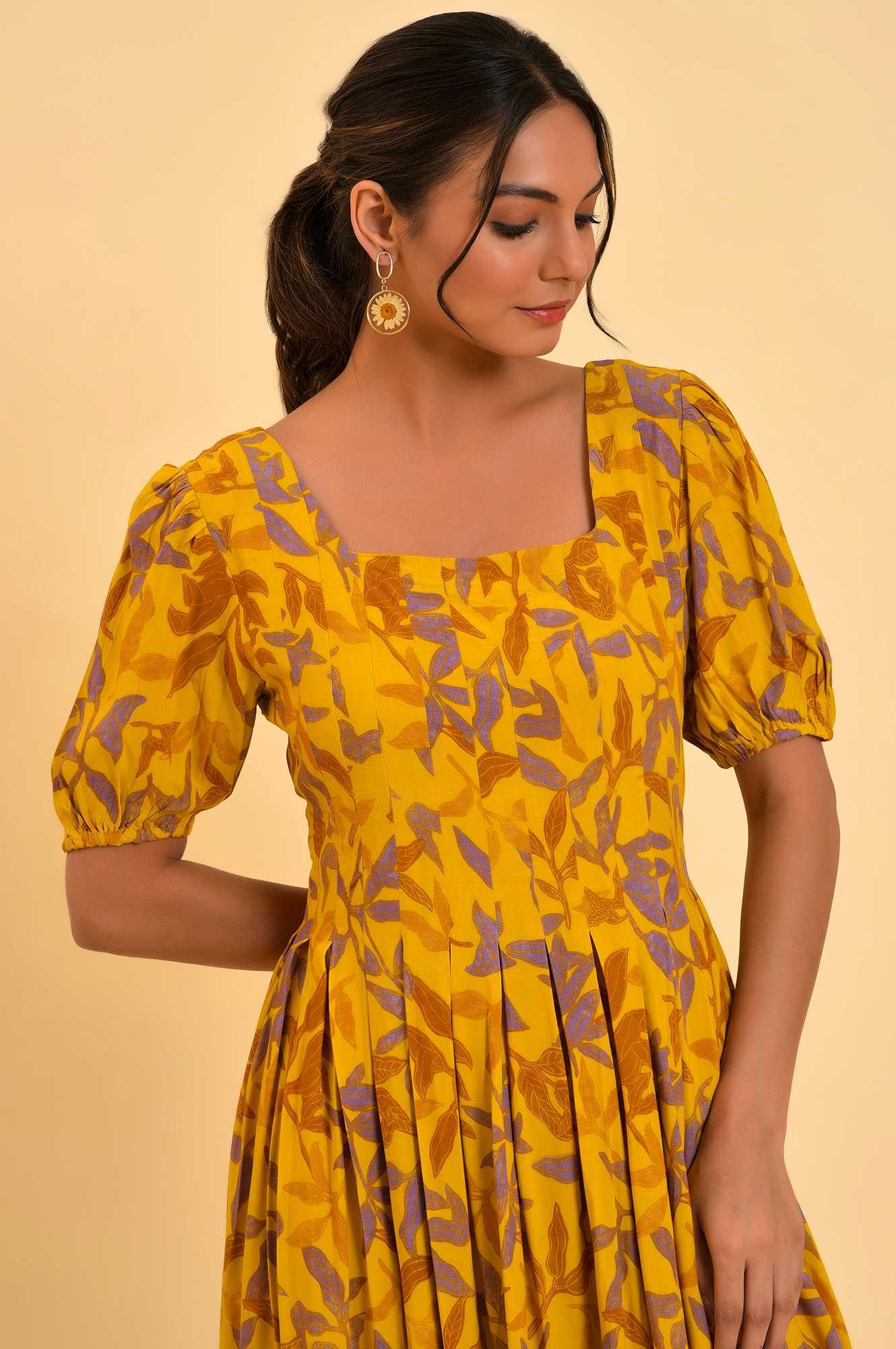 Yellow Pleated Long Summer Maxi Dress - Image 5