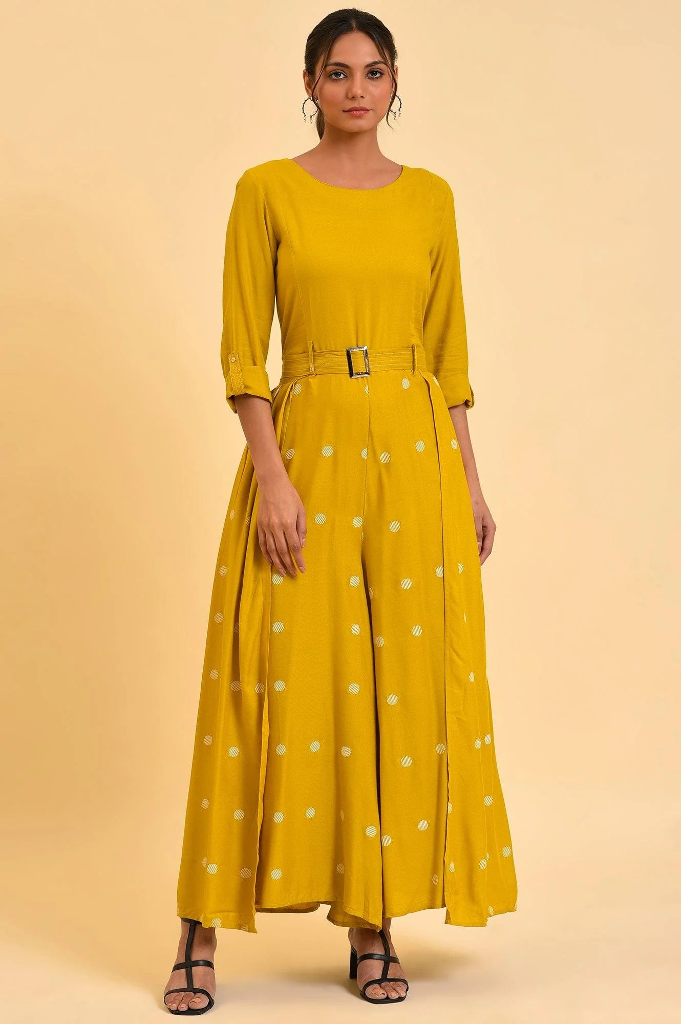 Yellow Polka Dot Jumpsuit with Belt - Image 6