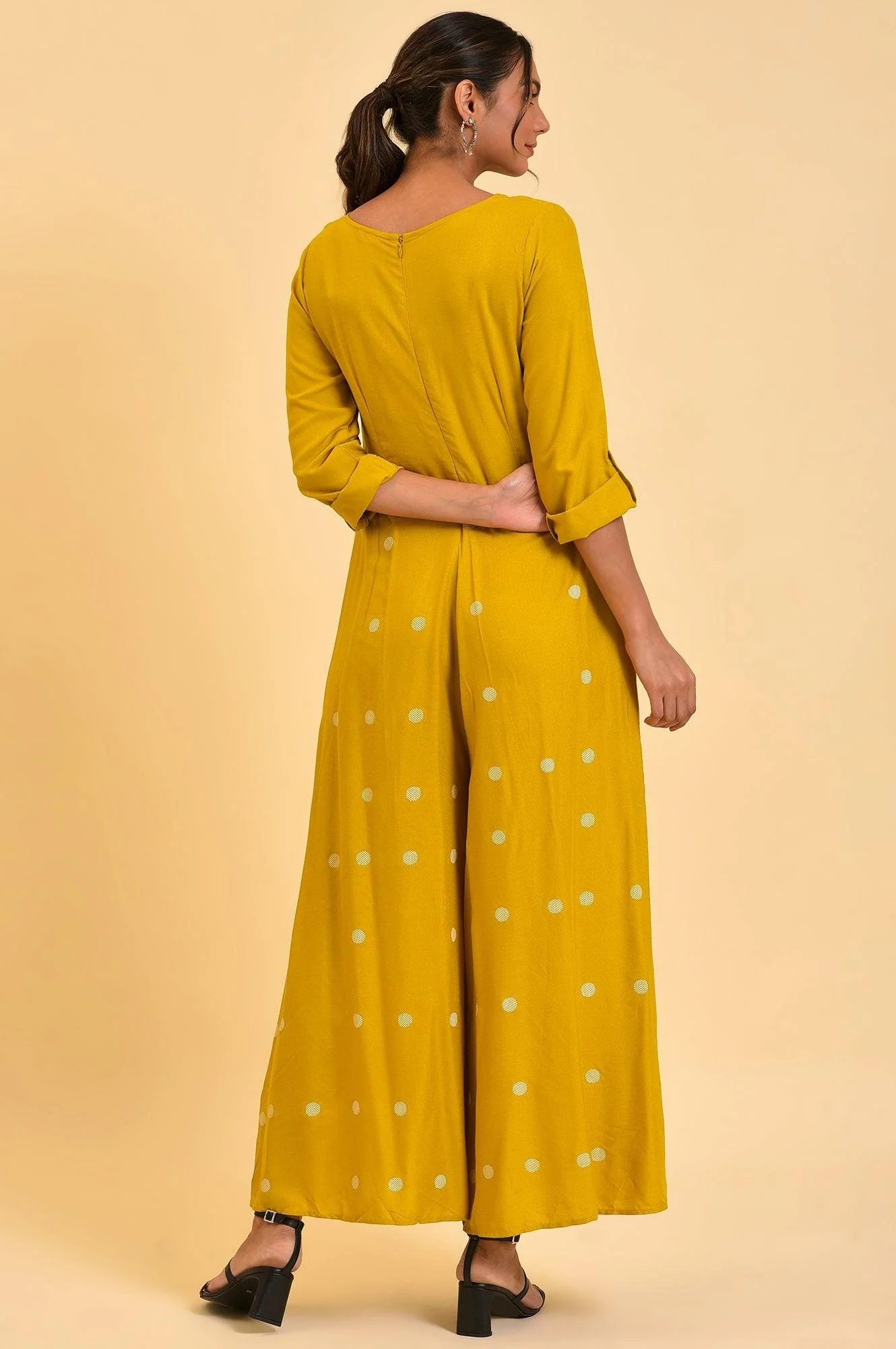 Yellow Polka Dot Jumpsuit with Belt - Image 7