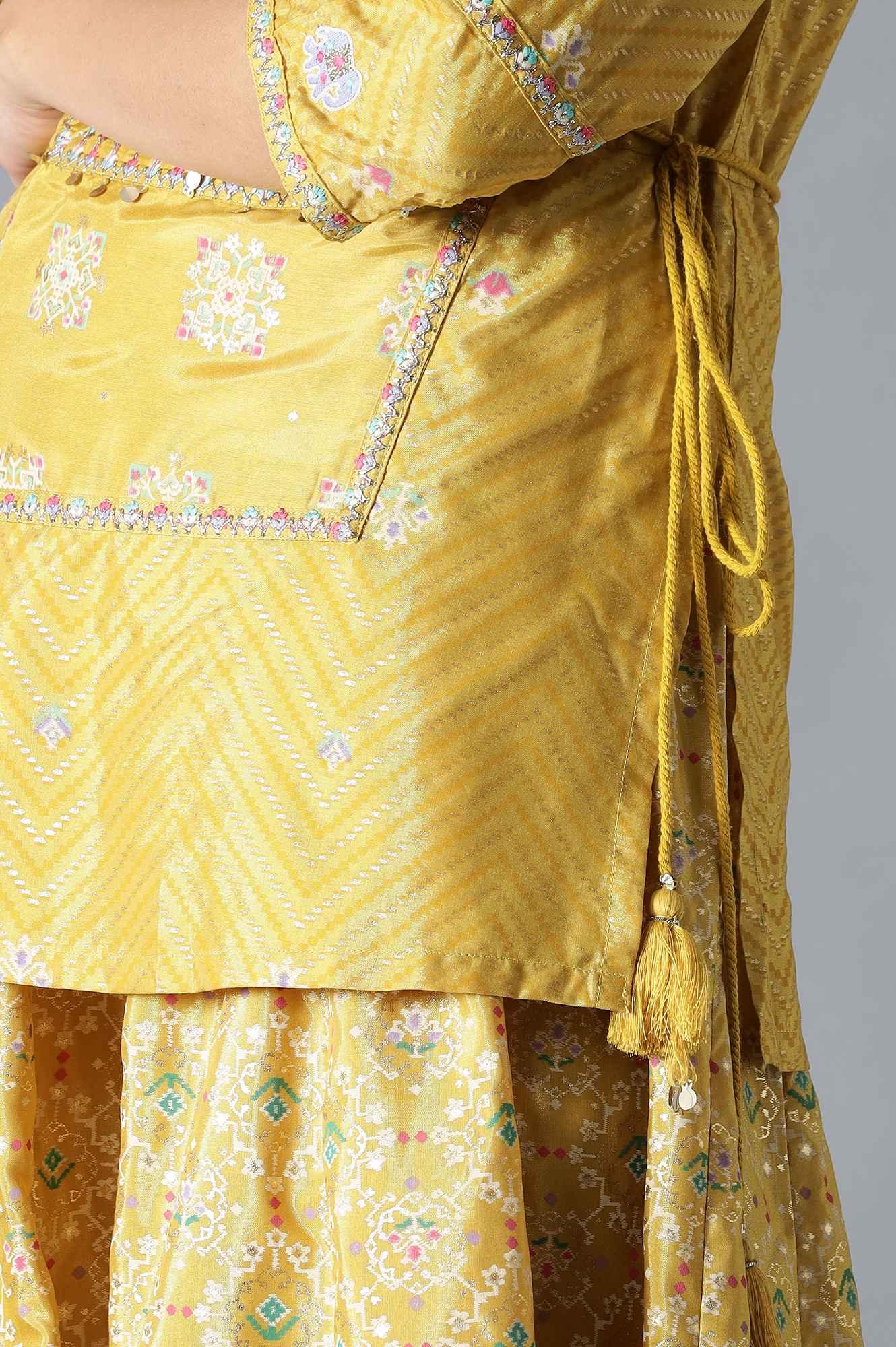 Yellow Printed Attached 'Top And Skirt' Dress - Image 6