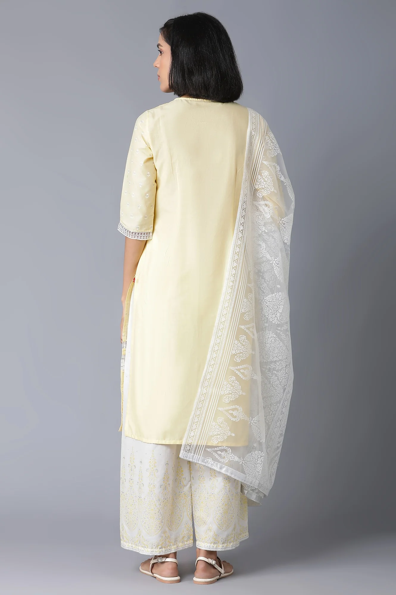 Yellow Printed kurta with Parallel Pants and Dupatta - Image 2