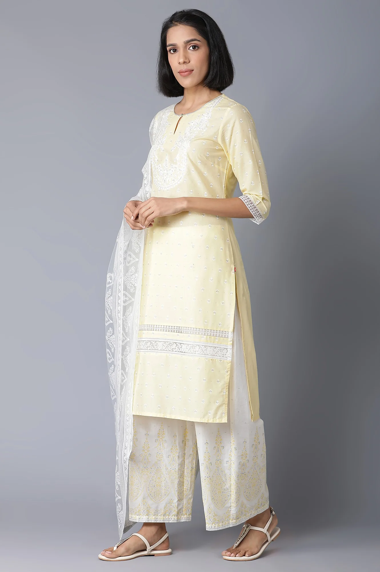Yellow Printed kurta with Parallel Pants and Dupatta - Image 3