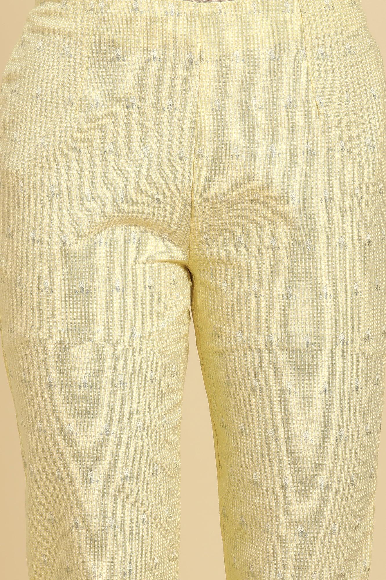 Yellow Round Neck Kurta And Slim Pants Set - Image 8