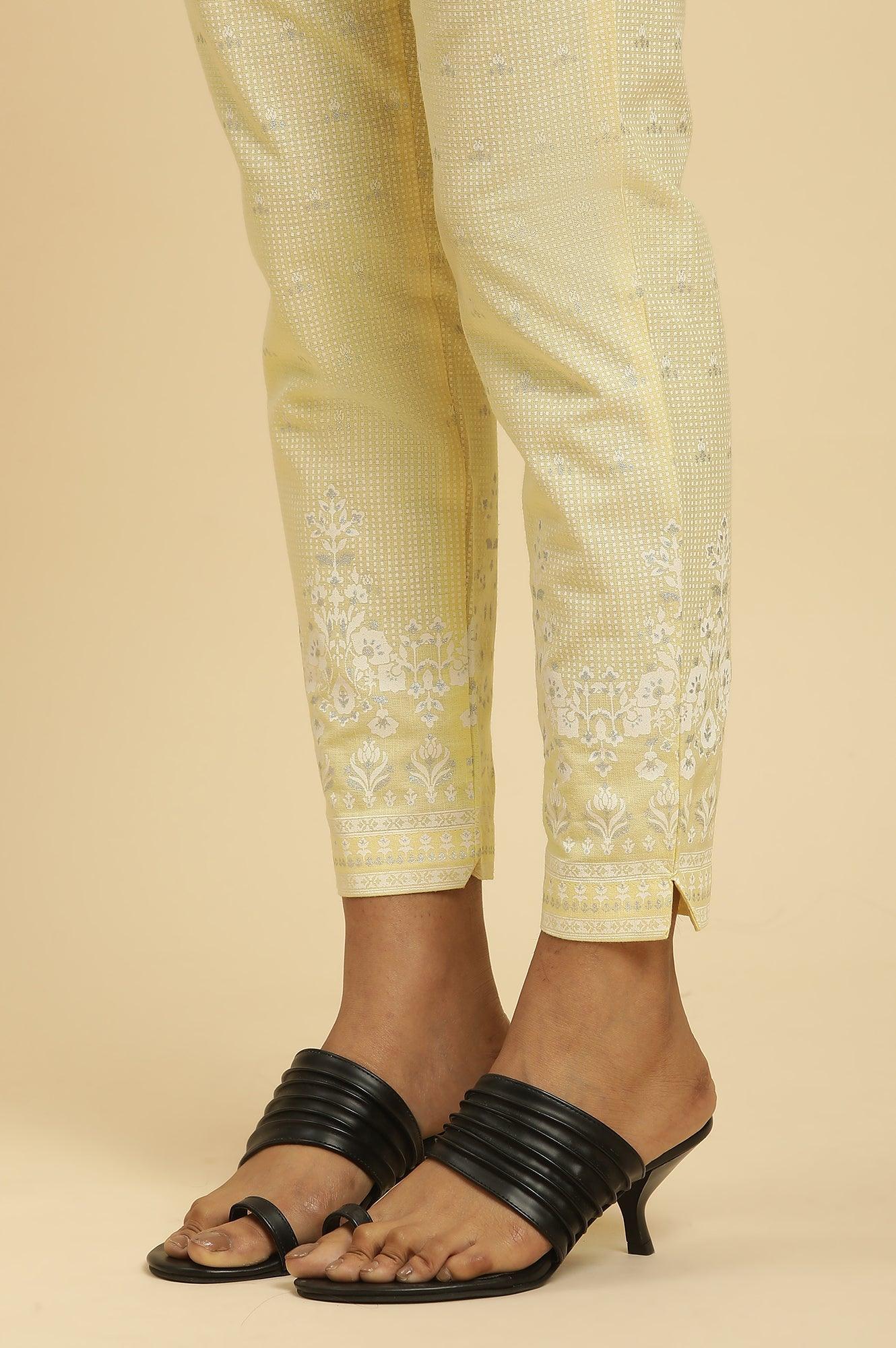Yellow Round Neck Kurta And Slim Pants Set - Image 9