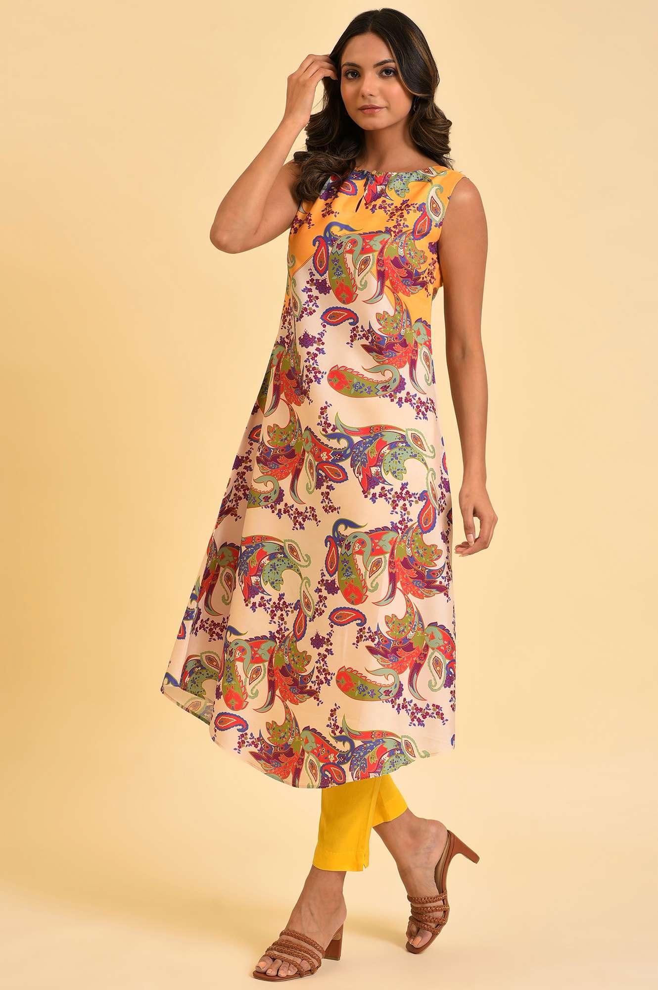 Yellow Scarf Patterned Printed kurta - Image 3