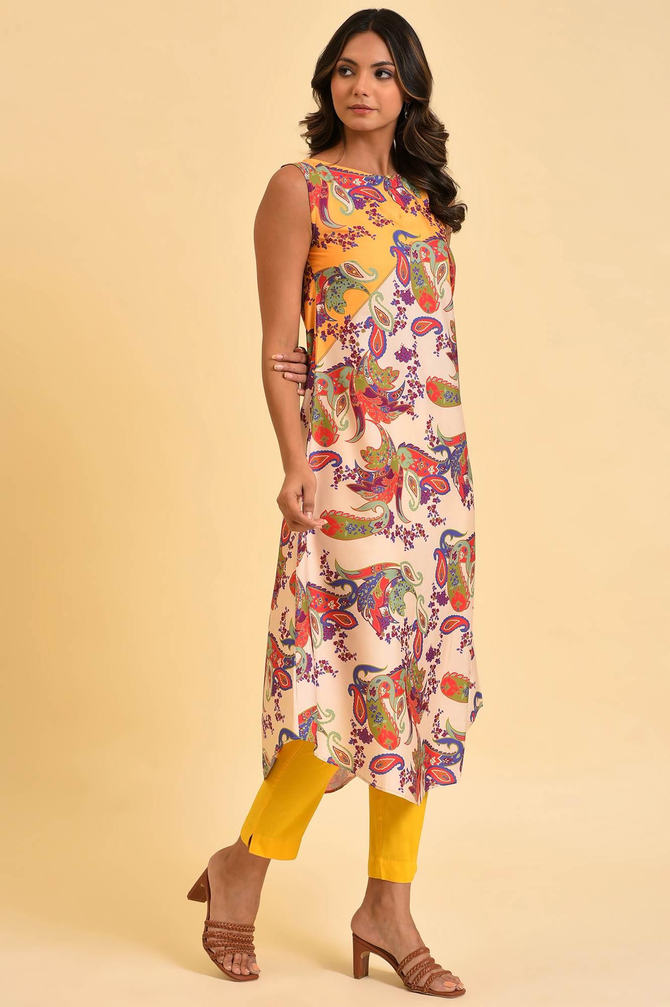 Yellow Scarf Patterned Printed kurta - Image 4