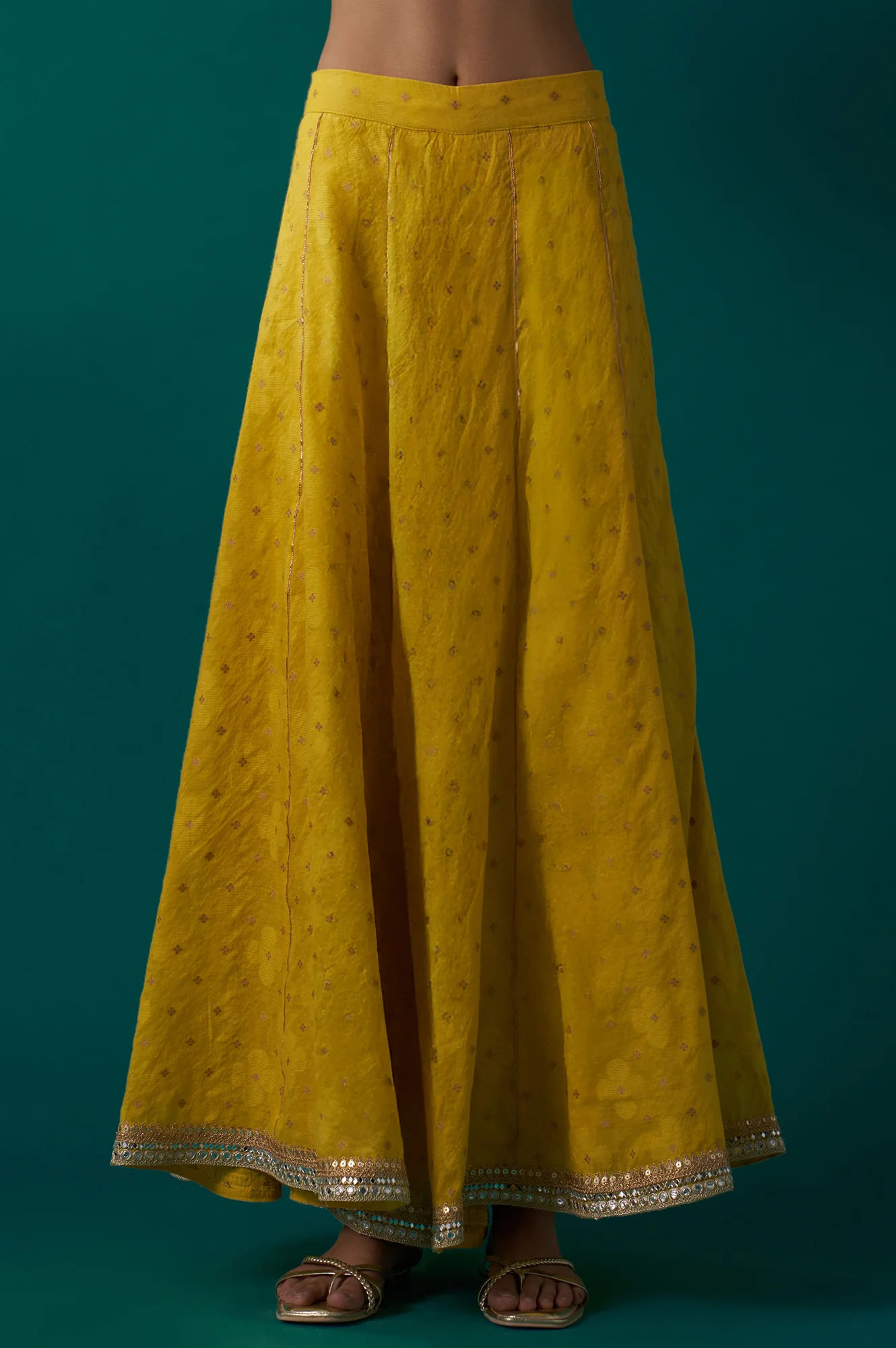 Yellow Embroidered Jacquard Straight Short Kurta with Culotte and Dupatta Set - Image 6