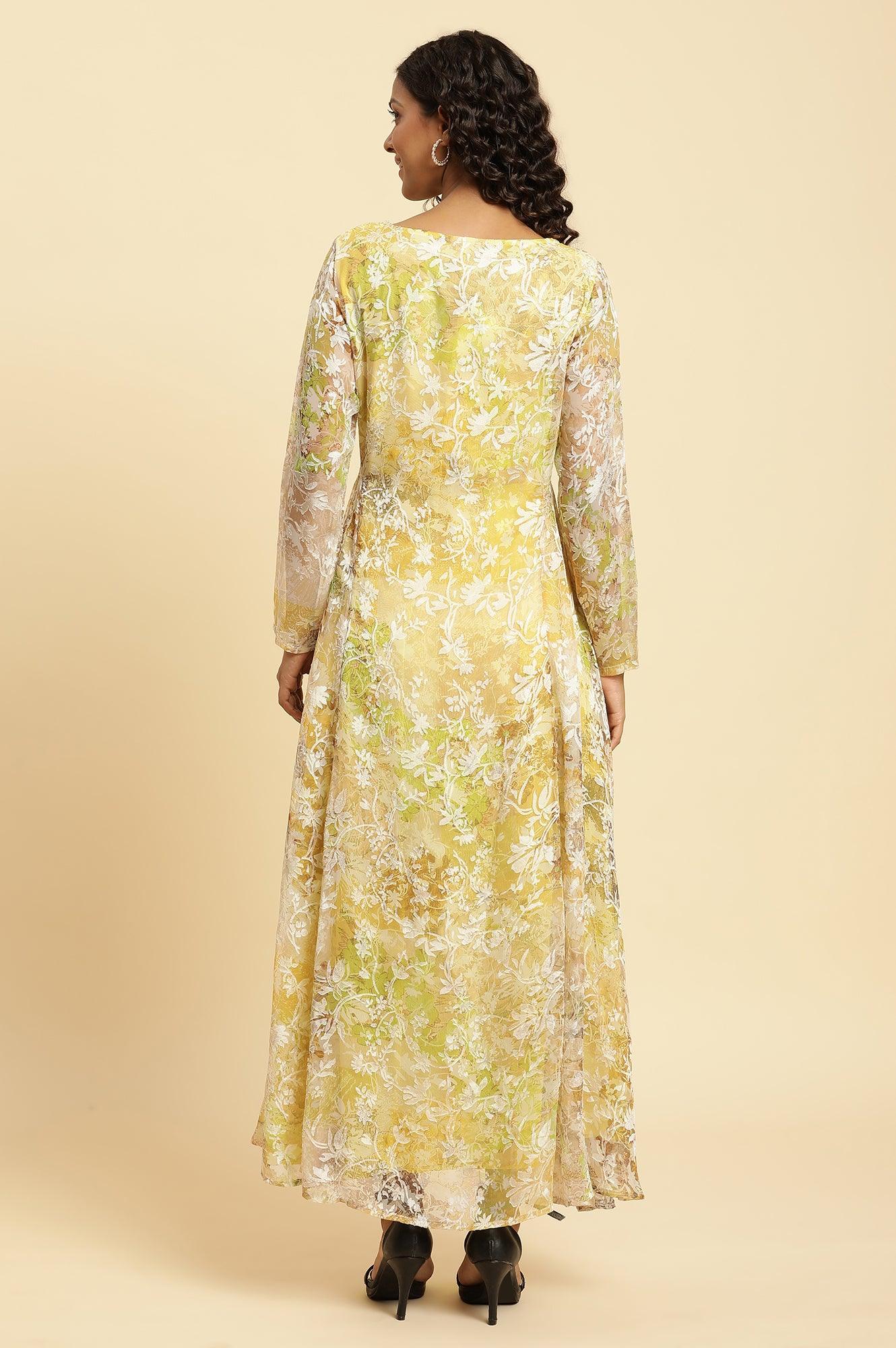 Yellow Self-Designed Flared Dress - Image 4