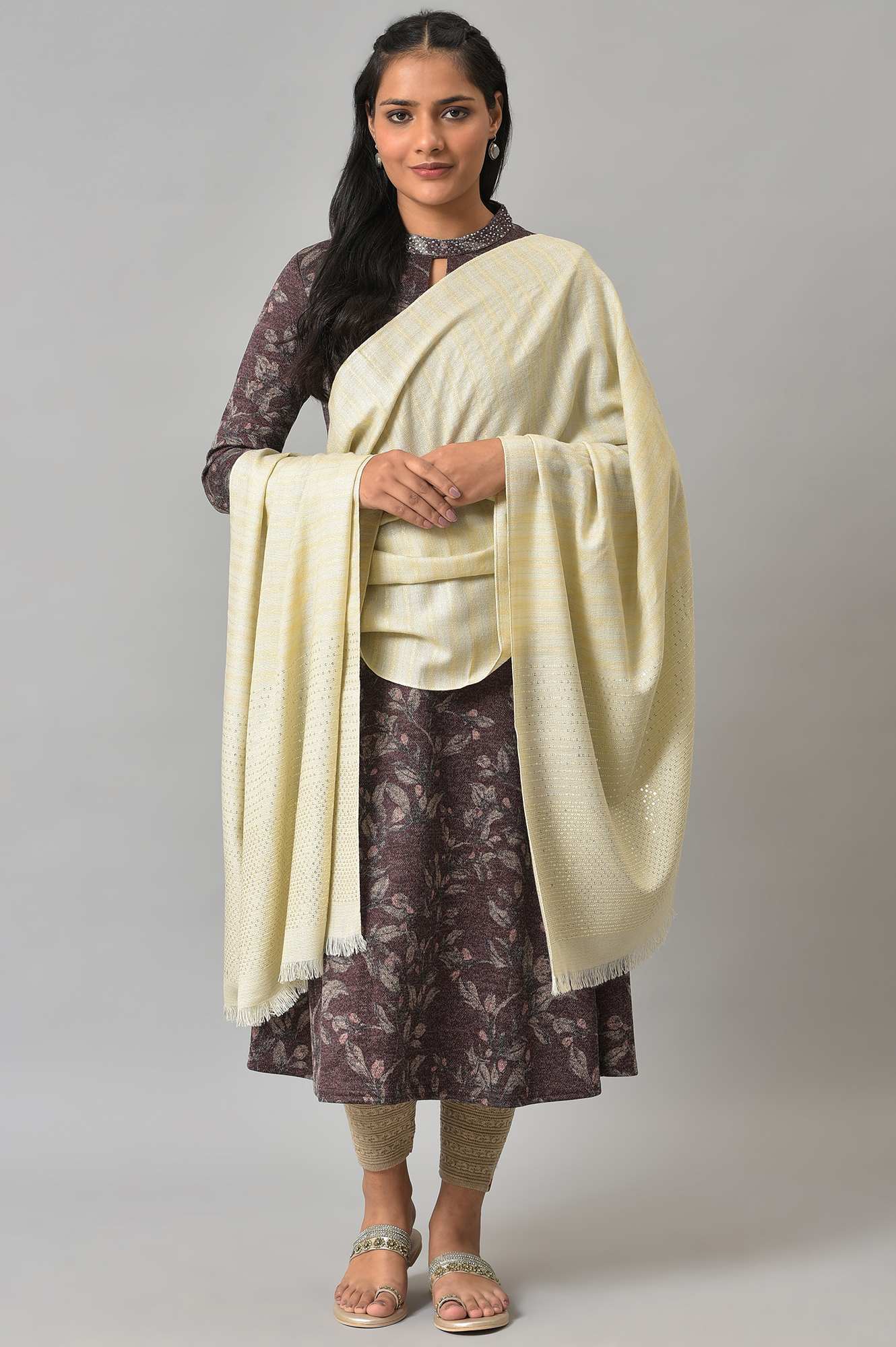 Yellow Sequine Winter Shawl - Image 2
