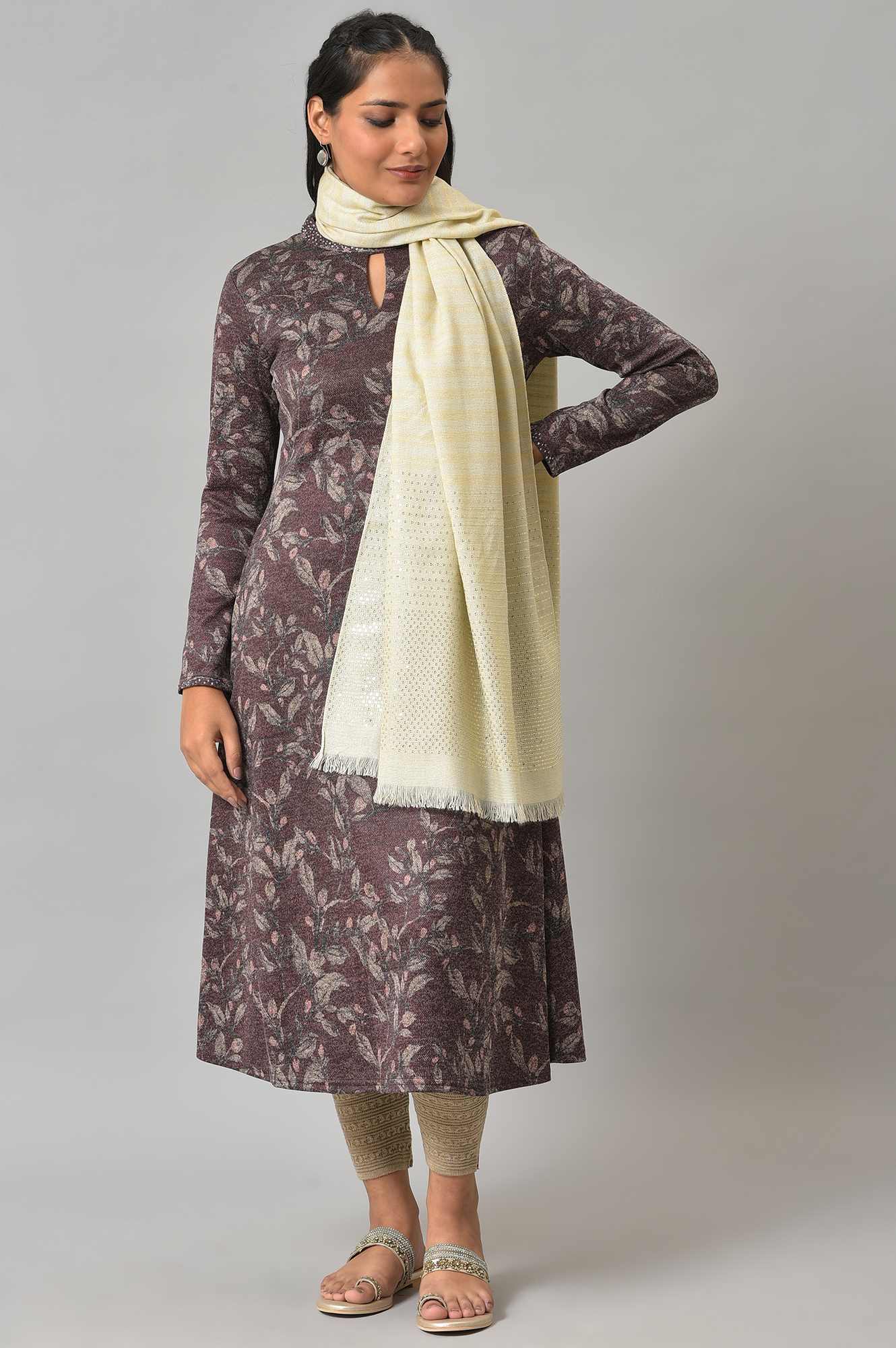 Yellow Sequine Winter Shawl - Image 3