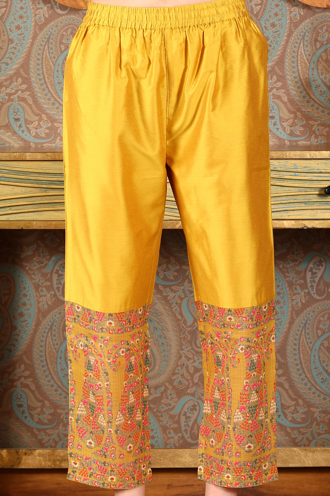 Yellow Solid Embroidered Yoke Kurta, Pants And Printed Kota Dupatta Set - Image 8