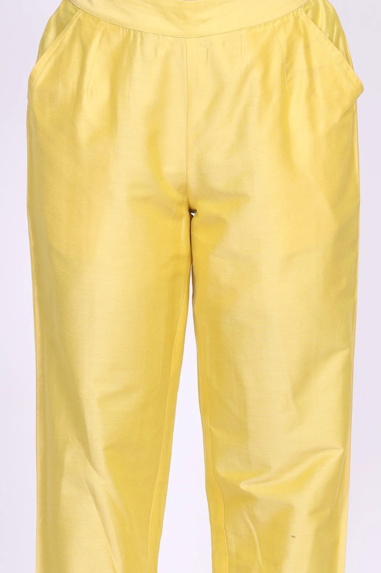 Yellow Solid Straight Fit Pants with Lace - Image 3