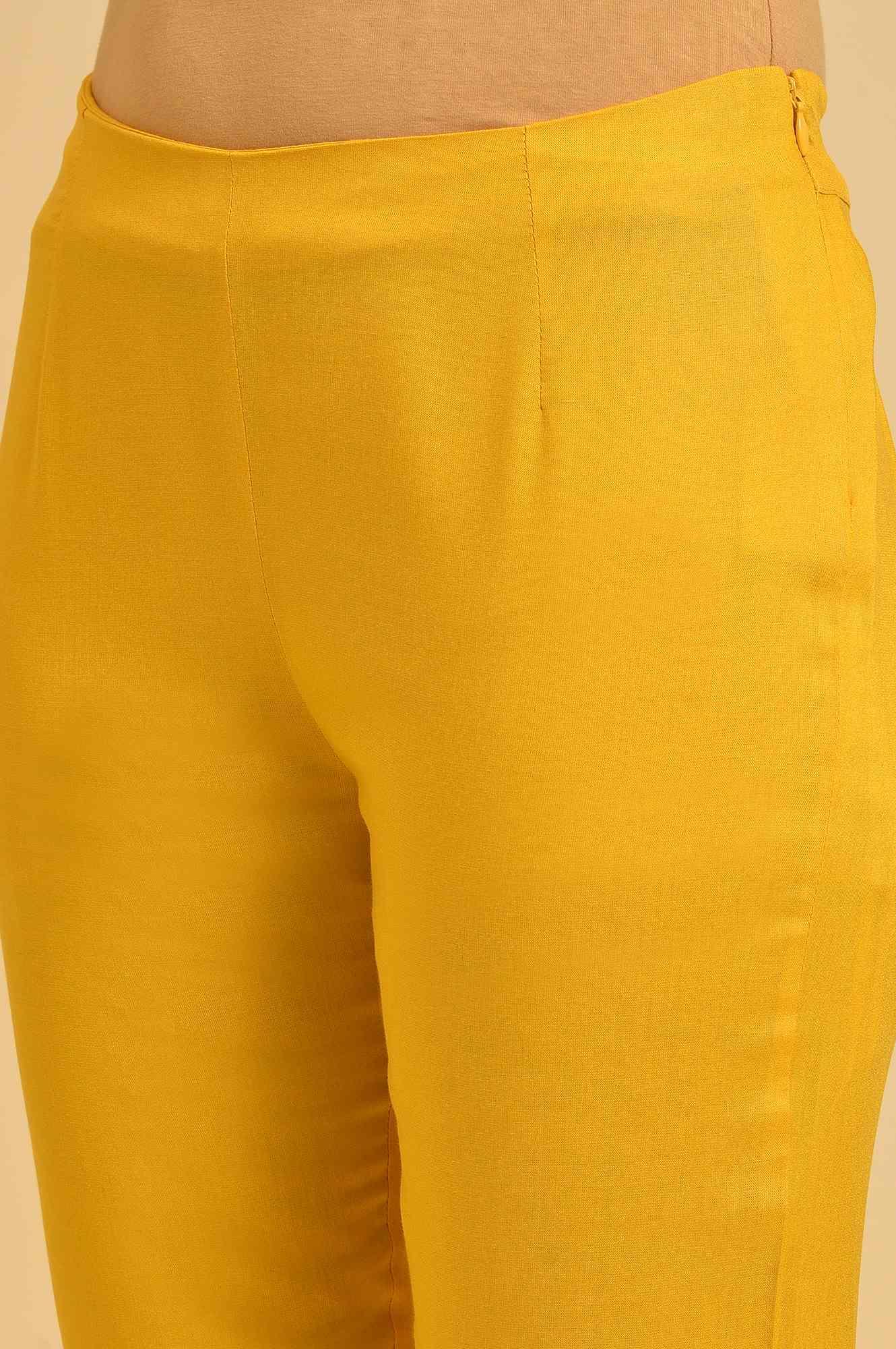 Yellow Solid Straight Slim Pants - Image 7