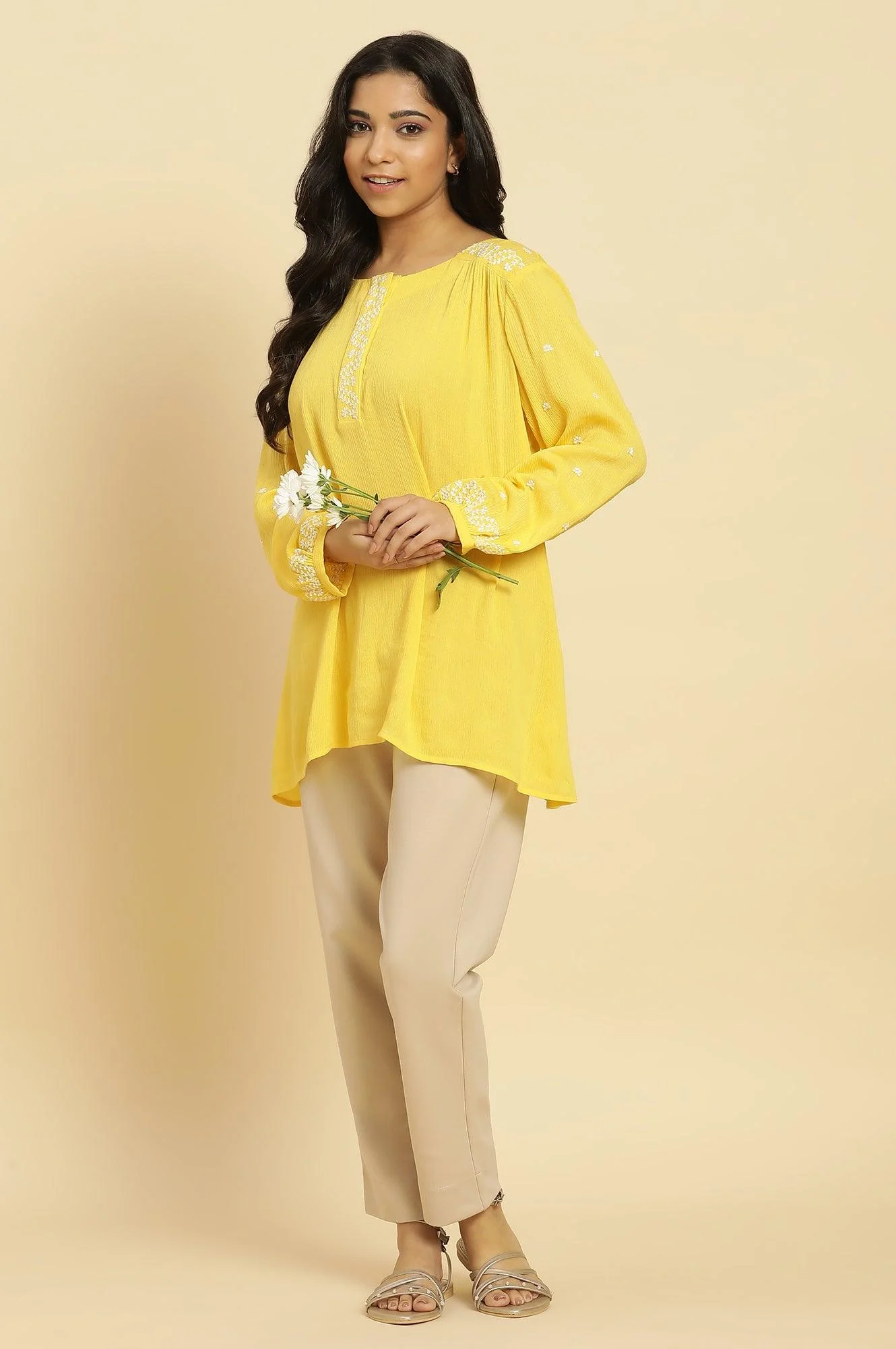 Yellow Summer Top With White Floral Embroidery - Image 5