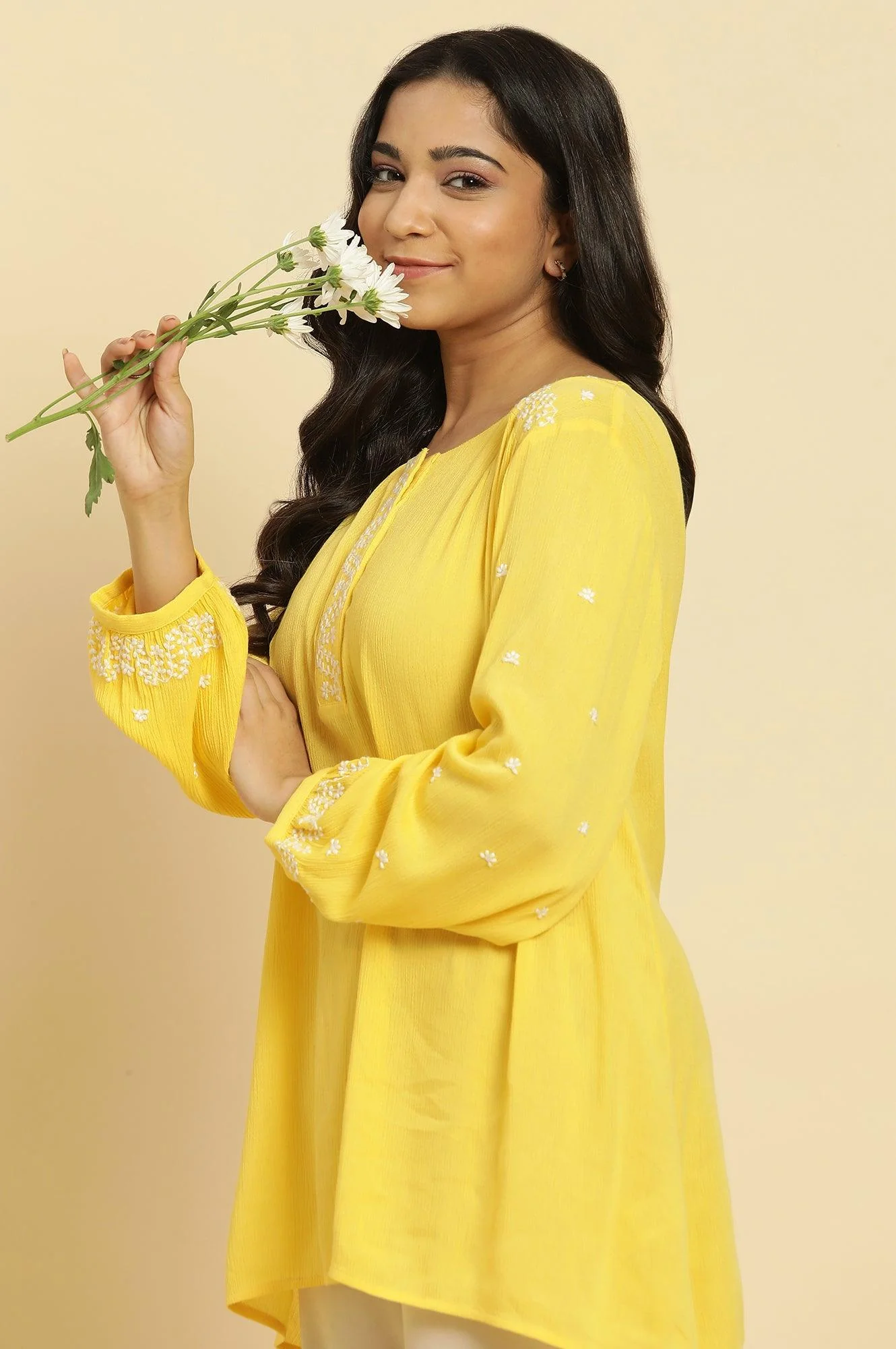Yellow Summer Top With White Floral Embroidery - Image 6